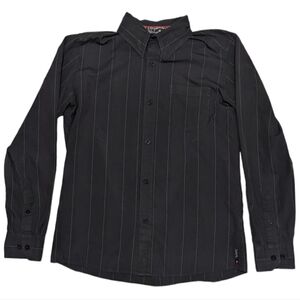 Vintage Quiksilver Men's Charcoal Gray Long Sleeve Collared Button Shirt Jacket